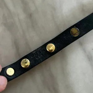 Tory Burch Grey Leather Snakeskin Embossed Gold Logo Rivet Wrap Bracelet thumbnail 4