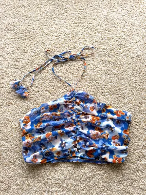 Misa Los Angeles Blue Pansy Selmin Top Blue Floral Halter Crop Top Sz Large thumbnail 6