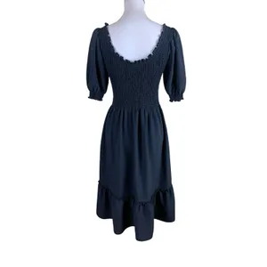 Hill‎ House Home The Nap Dress Black Smocked Puff Sleeve Midi Small thumbnail 3