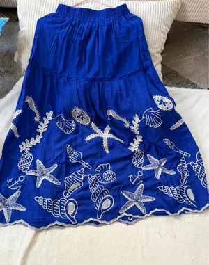 Blue Embroidered Midi Skirt - Women's Beachstyle thumbnail 1