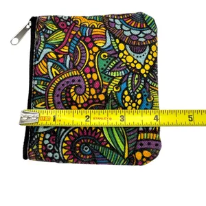 Psychedelic‎ Zentangle Paisley Small Coin Purse Wristlet Key Ring Set Multicolor thumbnail 3