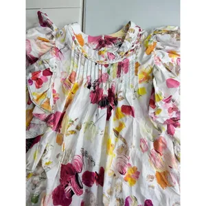 FAIRHOPE White Floral Ruffle Sleeve Pintuck Neck Blouse Women's‎ Medium thumbnail 7