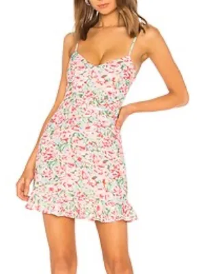 LPA Revolve Multi Ruffle Pink Blossoms Floral Spaghetti-Strap‎ Mini Dress thumbnail 1