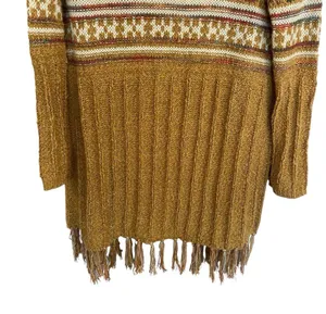 Bohemian Longline Knit Cardigan With Fringe Tassel Hem Southwestern Aztec Print thumbnail 9