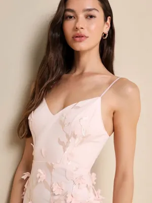 Lulu's Pale Blush Pink 3D Floral Midi Slip Dress thumbnail 3