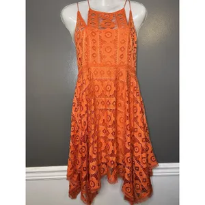 Free People Dress Womens 4 Orange Lace Halter Fit & Flare Short Boho Sundress thumbnail 2