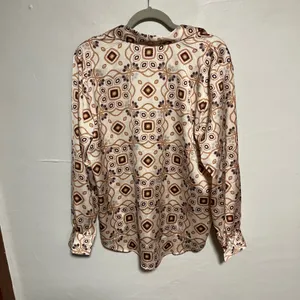Ann Taylor Cream and Brown Notched Collar Button Down Shirt thumbnail 6