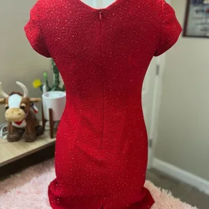 David Warren Petites Vintage Red Sequin V-Neck Cap Sleeve Sheath Dress Size 4P thumbnail 9