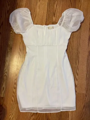 ALTAR’D STATE White Sheer Puff Sleeve Mini Dress, Small thumbnail 1
