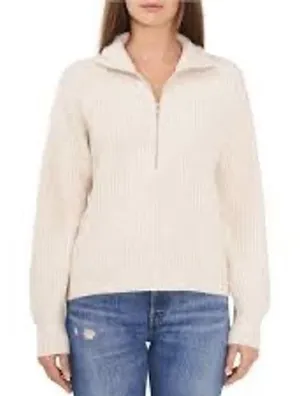 Vince Camuto half zip sweater cream cozy neutral trendy‎ women's size medium thumbnail 1