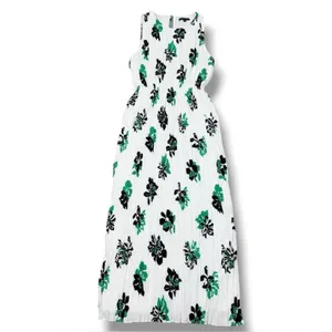 Banana‎ Republic Crinkle Pleat Chiffon Floral Maxi Dress White Green XL thumbnail 16