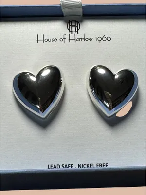 House of Harlow 1960 Heart Shaped Silver Tone Earrings thumbnail 2