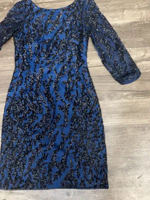 Aidan Mattox Size 10 Navy Blue Black Sequin Bodycon Cocktail Dress thumbnail 5
