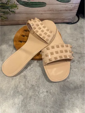Nude slide-style fashion sandals with studded straps – Size 8 thumbnail 3