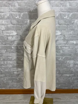 Blue B Textured Knit Frayed Button Jacket Tan thumbnail 2