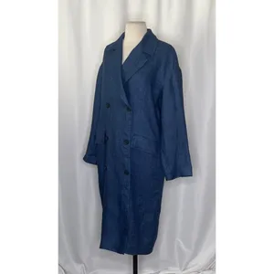 ZARA Limited Edition Linen Coat Buttons Pockets Double Breasted Blue X-Small thumbnail 6