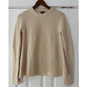 Theory Womens Wool Cashmere Ribbed Knit Crewneck Sweater‎ Cream Ivory Size M thumbnail 3