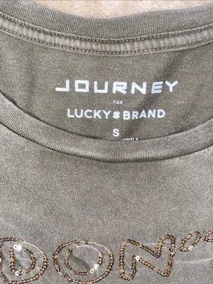 Lucky Brand Journey Olive Green Short Sleeve Tee with Gold Foil & Sequins thumbnail 2