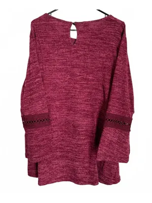 Lildy Women's Knit Sweater Top Size XL Red Wine Embroidered Casual Fall Shirt thumbnail 2