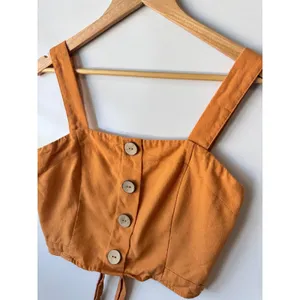 Papaya Crop Top Button Front Tie Back Sleeveless Blouse Orange Size M‎ thumbnail 4