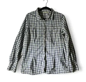 LL Bean Womens XL Blue White‎ Gingham Cotton Button Down Shirt 272187 thumbnail 1
