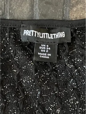 PrettyLittleThing Glitter Sheer Feather Cuff Bodycon Mini Dress size 2 thumbnail 7