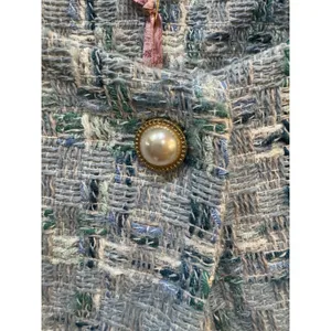 Nanette Lepore Tweed Elegant Blue Women's Pearl Button Blazer Jacket Size Large thumbnail 5