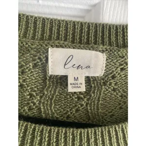 Lena Cropped Cable Knit Sweater Womens‎ Size M Olive Green Dolman Boho Earthy thumbnail 4