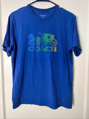 Coach Royal Blue Short Sleeve Tee with Multicolor Horse & Carriage Logo thumbnail 1