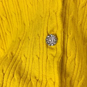 Free‎ Assembly Yellow Cable Knit Cardigan Sz L Rhinestone Buttons Boho Grandma thumbnail 4