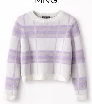 Mango MNG Lavender Plaid Knit Sweater XS Soft‎ Fuzzy Cropped Pullover thumbnail 1