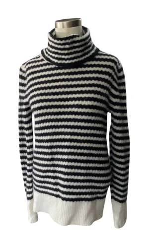 Banana Republic Italian Filpucci Yarn Turtleneck Sweater Small Black Beige⁠ thumbnail 1