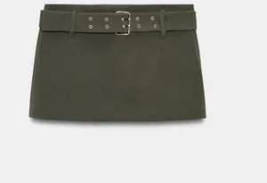 BNWT Zara Dark Khaki Belted Skirt thumbnail 1