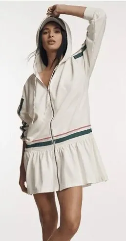 Anthro Daily Practice Front-Zip Sweatshirt Tennis Dress‎ Varsity Mini Hood Sz XS thumbnail 1