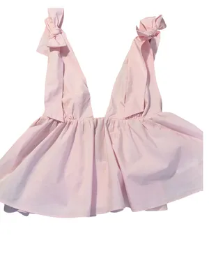 NWT Zara Pink Poplin Bow Shoulder Top - Size L - Coquette Babydoll Romantic thumbnail 2