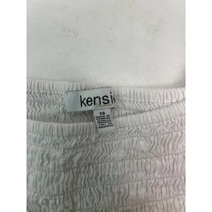 Kensie White Eyelet Midi Dress Smocked Feminine Romantic Puffy Sleeve Size 14 thumbnail 5