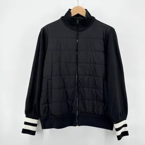P.J. Salvage Black Quilted Babe Jacket Ribbed‎ Knit Sleeve Varsity Bomber Medium thumbnail 2