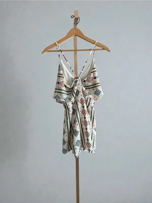 Crystal Sky White‎ Romper with Colorful Geometric Trim thumbnail 4
