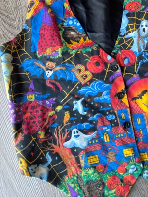 Vintage Basic Editions Halloween Trick Treat Ghosts Black Vest V Neck thumbnail 2