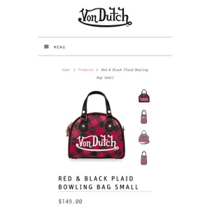 NWT! Von Dutch Red & Black Plaid Small Bowling Bag thumbnail 9