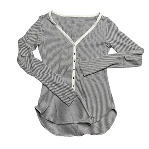 🤍 Lululemon Striped Henley Long Sleeve Button Top Gray White‎ Sz 8 🤍 thumbnail 1