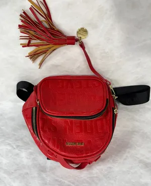 Steve Madden Red Embossed Logo Mini‎ Backpack with Tassel Gold Tone Hardware thumbnail 1