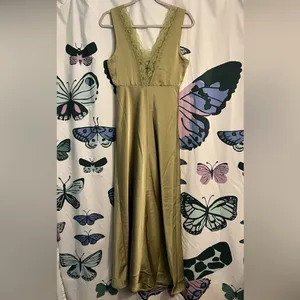 Elegant Green Lace Trim Dress thumbnail 2