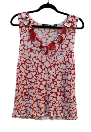 Michael Simon Sweater Vest White Red Floral Tank Top 3D‎ Artsy Whimsy Size XL thumbnail 1