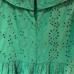 ZARA Broderie‎ Anglaise Cutwork Embroidered Eyelet Ruffle Midi Dress Green Sz XS thumbnail 14