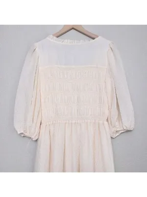 NWT All Saints Livi Tex Maxi Dress 6 Off White Ruched Puff Sleeve Smocked Slit thumbnail 8