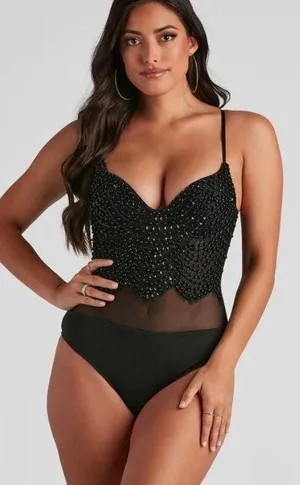 Windsor Sequin Black Body Suit thumbnail 1