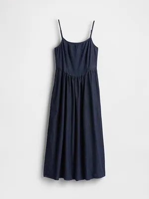 NEW GAP Navy Blue Fit & Flare Denim Drop-Waist Maxi Dress Size L thumbnail 4