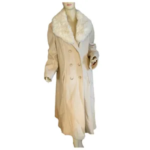 Vintage 1980'S Prime Source Ny Beige & Cream Wool & Rabbit Fur Collar Coat (L) thumbnail 2