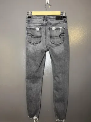 American Eagle Super Hi Rise Jegging Jeans Womens 0 X-Short Charcoal Distressed thumbnail 4